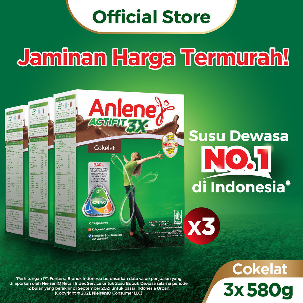 

Anlene Actifit 3X Susu Bubuk Dewasa Cokelat 3 x 580g - Nutrisi Tingi Kalsium Untuk Tulang, Sendi, dan Otot