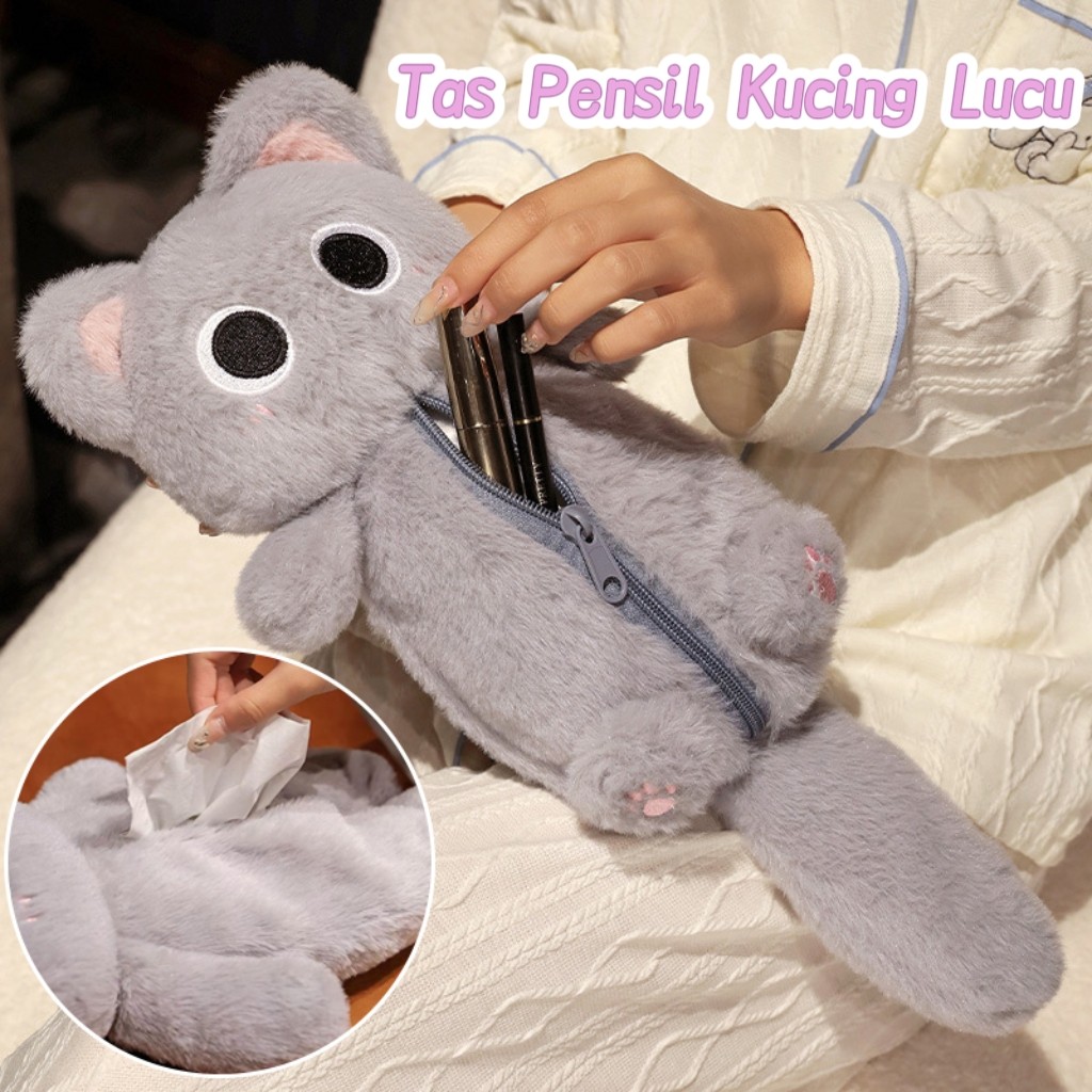

Tas Pensil Kucing Lucu Korea Kotak Pensil Boneka Mewah Tas Alat Tulis Berkapasitas Besar Tas Penyimpanan Alat Tulis