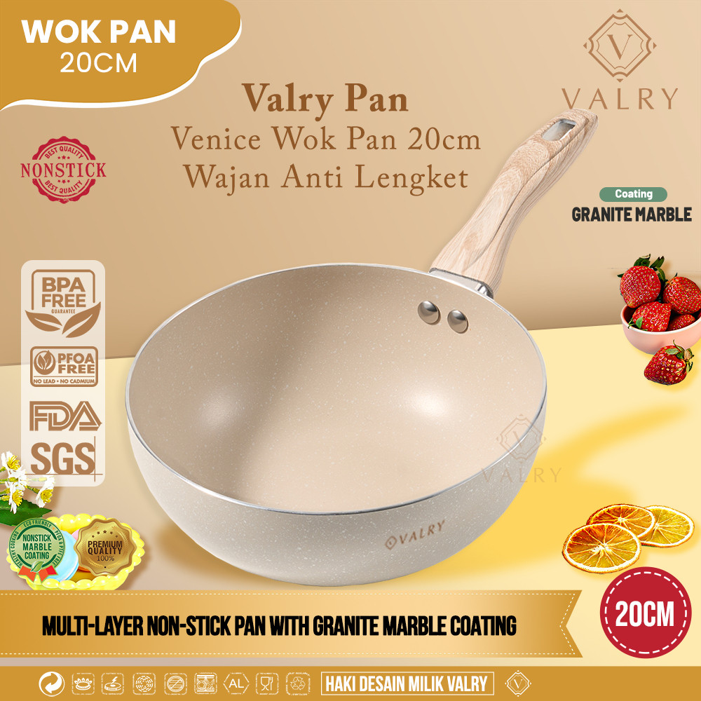 Wajan Granit Putih Anti Lengket 20 cm - Kuali Bakelite Handle - Wok Pan