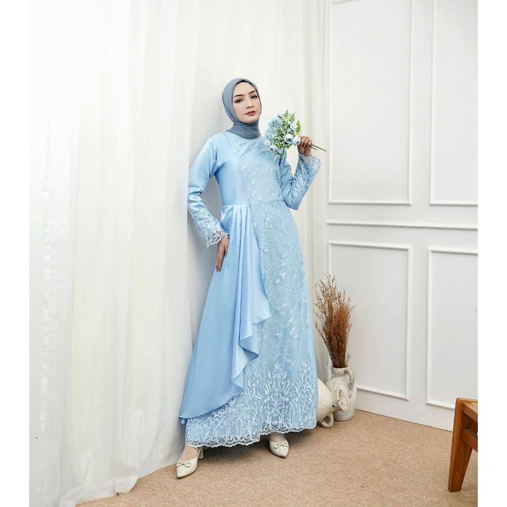 Gamis Mafaza Brokat TilLe Bordir Maxi Dress Lebaran Brukat Tulle Baju Muslim / Dres Muslim Pesta Kon