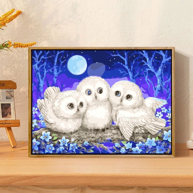 

Adorable Owl Trio Digital Paint by Numbers Kit Fun DIY Art Project Home Decor i11323