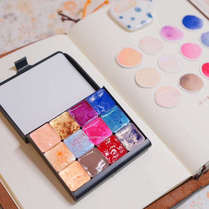 

Super Vision Mica Pearlescent Layered Watercolor Pigment 12 Colors 0.5ML Portable Metal Box Artist Sketching Art Supplies