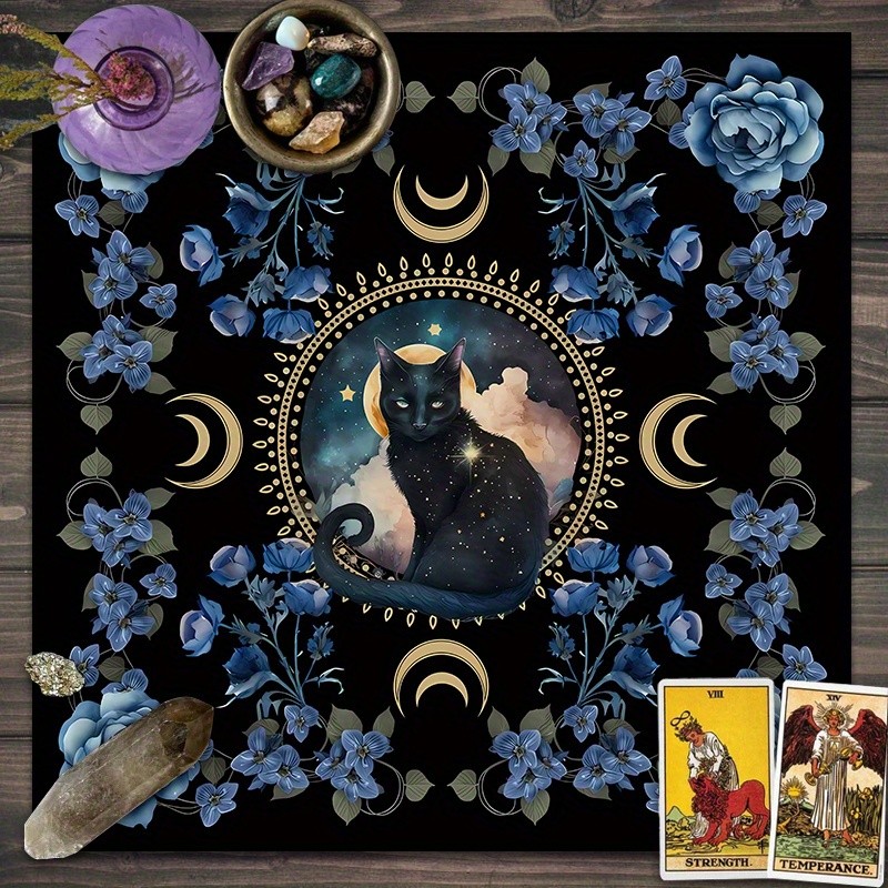 

Mystical Cat Altar Cloth, , Tarot Spread Cloth, Tarot Reading Cloth, Botanical Tarot Mat, Witch Altar Cottage Decor, Home Decor