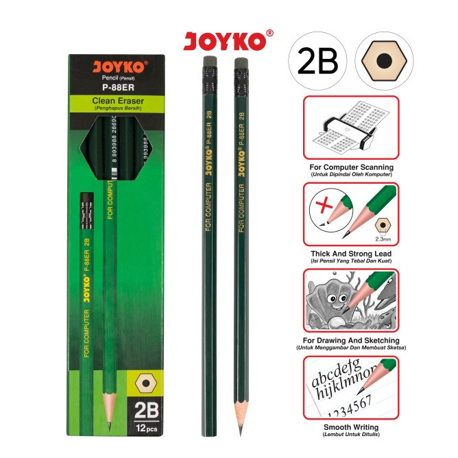 

(1PAK ISI 12PCS) JOYKO PENCIL P-88 ER 2B