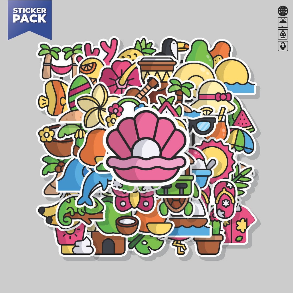

[100PCS]Stiker Pack Stiker Tropical Island [Pulau Tropis] Aesthetic Vinyl Anti Air Dekorasi Sticker Laptop Buku Journal Koper Helm Casing HP Gitar Helm Skateboard