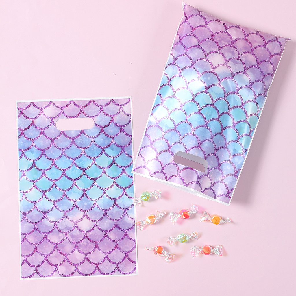 

10/25/50pcs Plastic Mermaid Gift Bag Mermaid Themed Candy Snack Gift Packaging Bags for Birthday Party Baby Shower Decoration