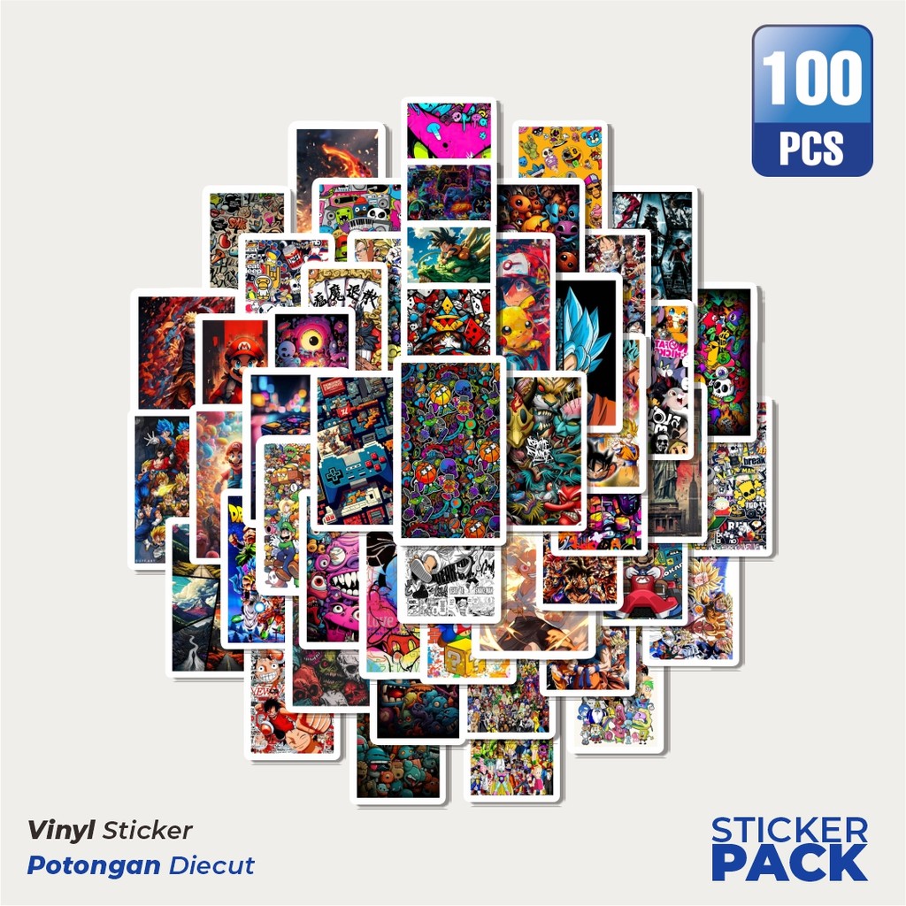 

Super Hemat! 100 PCS Stiker Mix Anime Cartoon Poster Waterproof Aesthetic- Untuk Laptop, Motor, dan Helm - Paper Stationery Pack