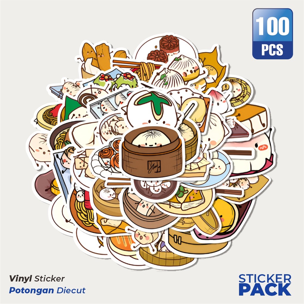 

Super Hemat! 100 PCS Stiker Chinesee Dimsum Waterproof Aesthetic- Untuk Laptop, Motor, dan Helm - Paper Stationery Pack