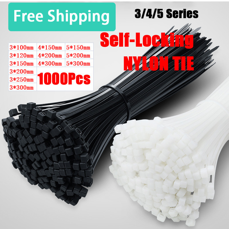 

1000Pcs Self-locking Plastic Nylon Cable Tie White/Black 5X300mm Cable Tie Fastening Ring 3X200mm Cable Tie Zip Wraps Strap Tie