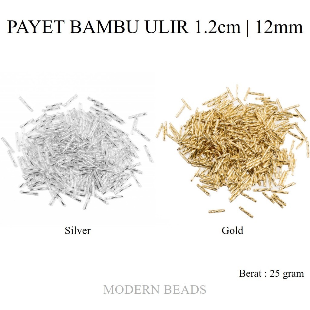 [25 GRAM] Payet Bambu Ulir 1.2cm / 12mm / 5 inch Mote Manik Bambu Silver Gold
