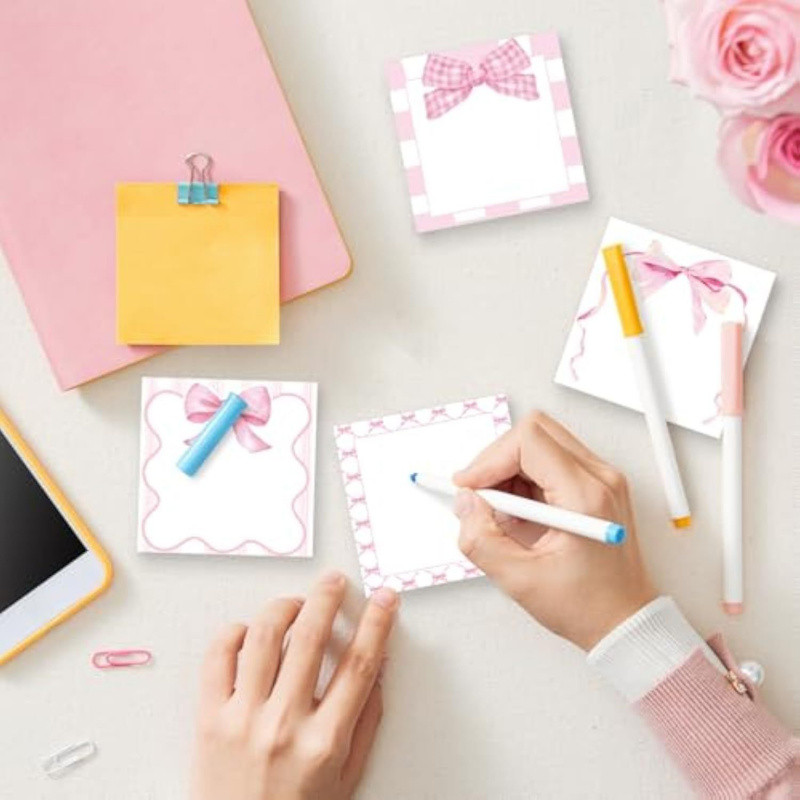 

1pc 30sheets Pink Bow Sticky Notes，insCute Style Portable Self-Adhesive Tearable Writing Notebook（Random Pattern）