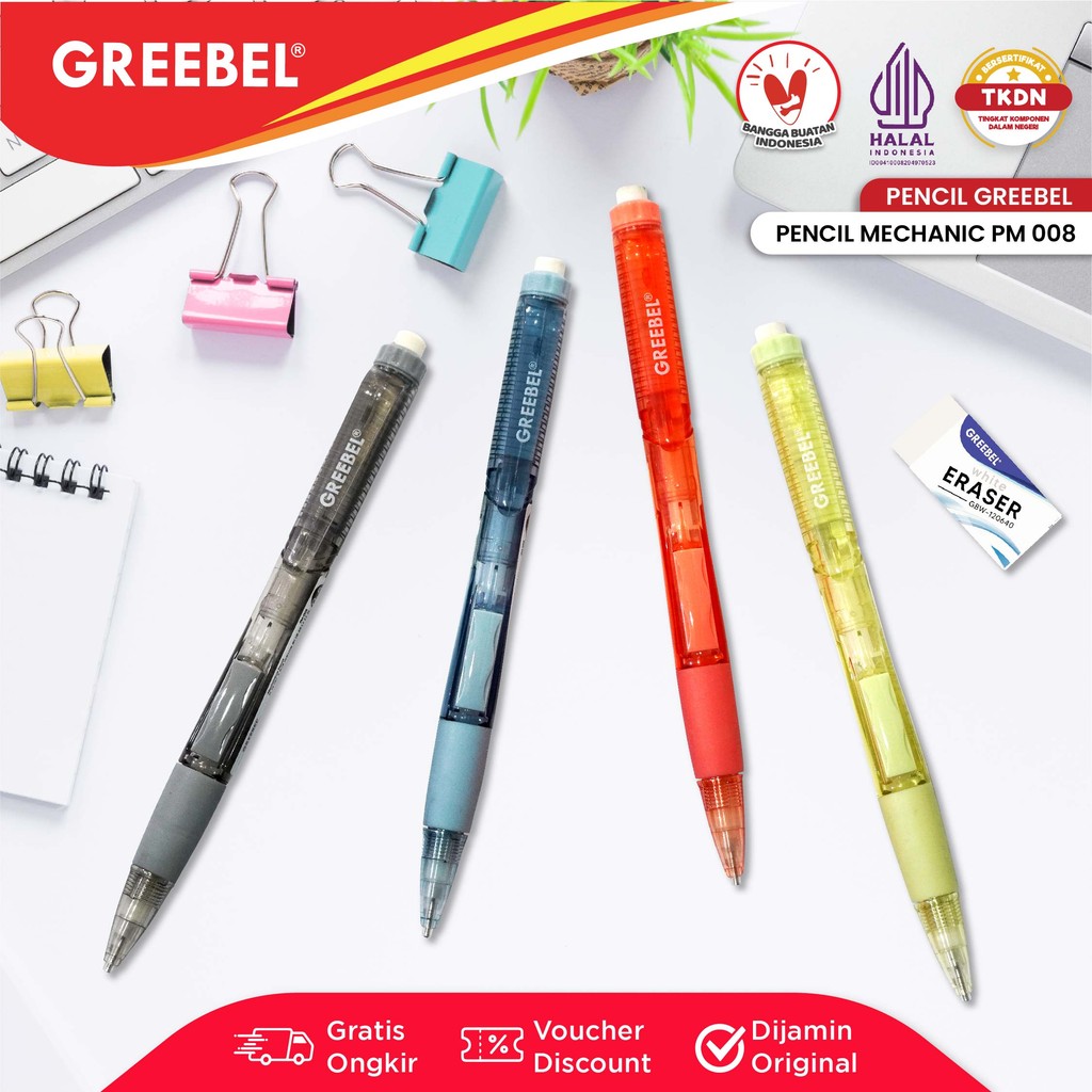 

GREEBEL Pensil Mekanik PM-008 Click (1PCS) / Mechanical Pencil Penghapus / Propelling Pencil Mechanic