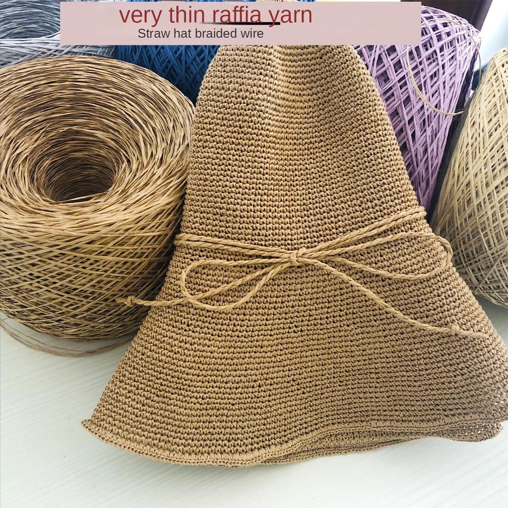 

250g Thin Raffia Yarn Paper Grass Cotton for Knitting and Crochet Handmade Diy Straw Hat Bag Slippers Weave Round Thread Summer