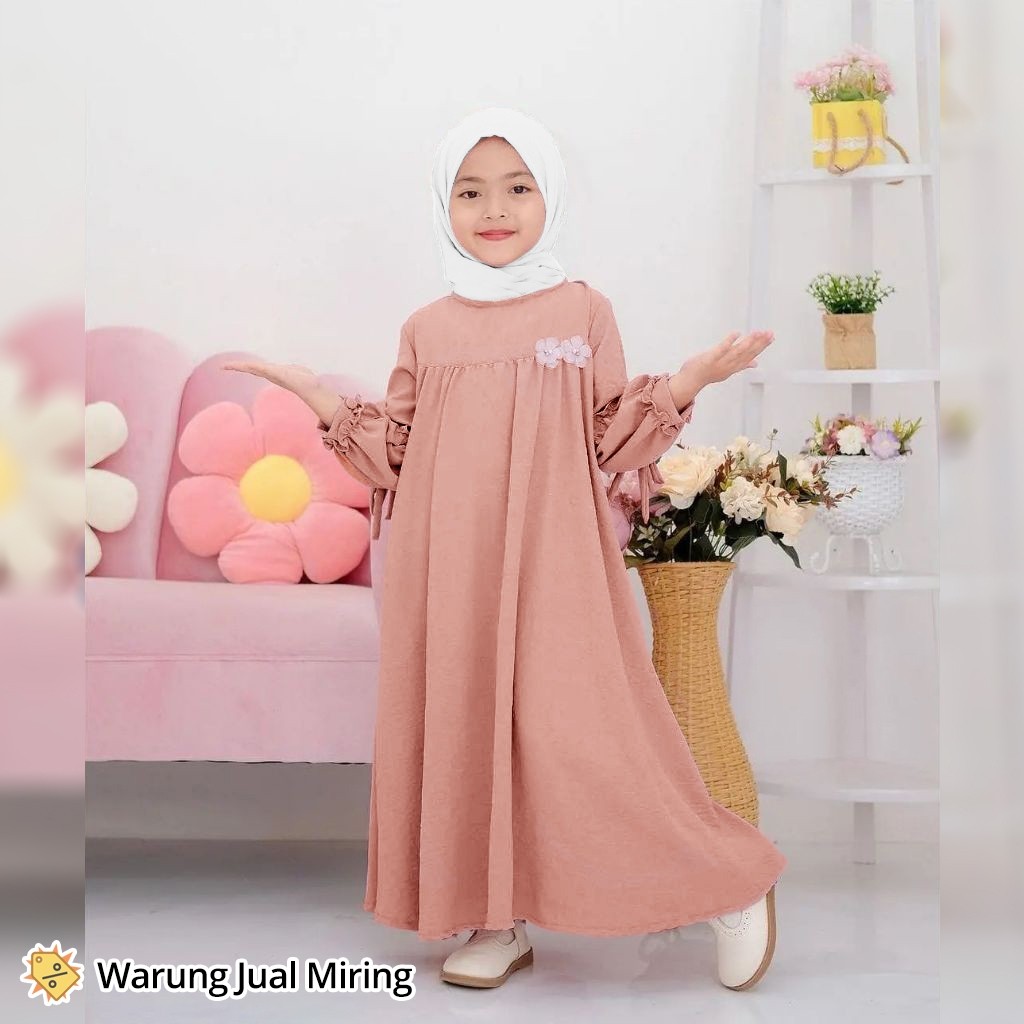 Setelan Gamis & Hijab Anak Sakura 2-12 Tahun Crinkle Airflow Set Jilbab Kerudung Baju Muslim Perempu
