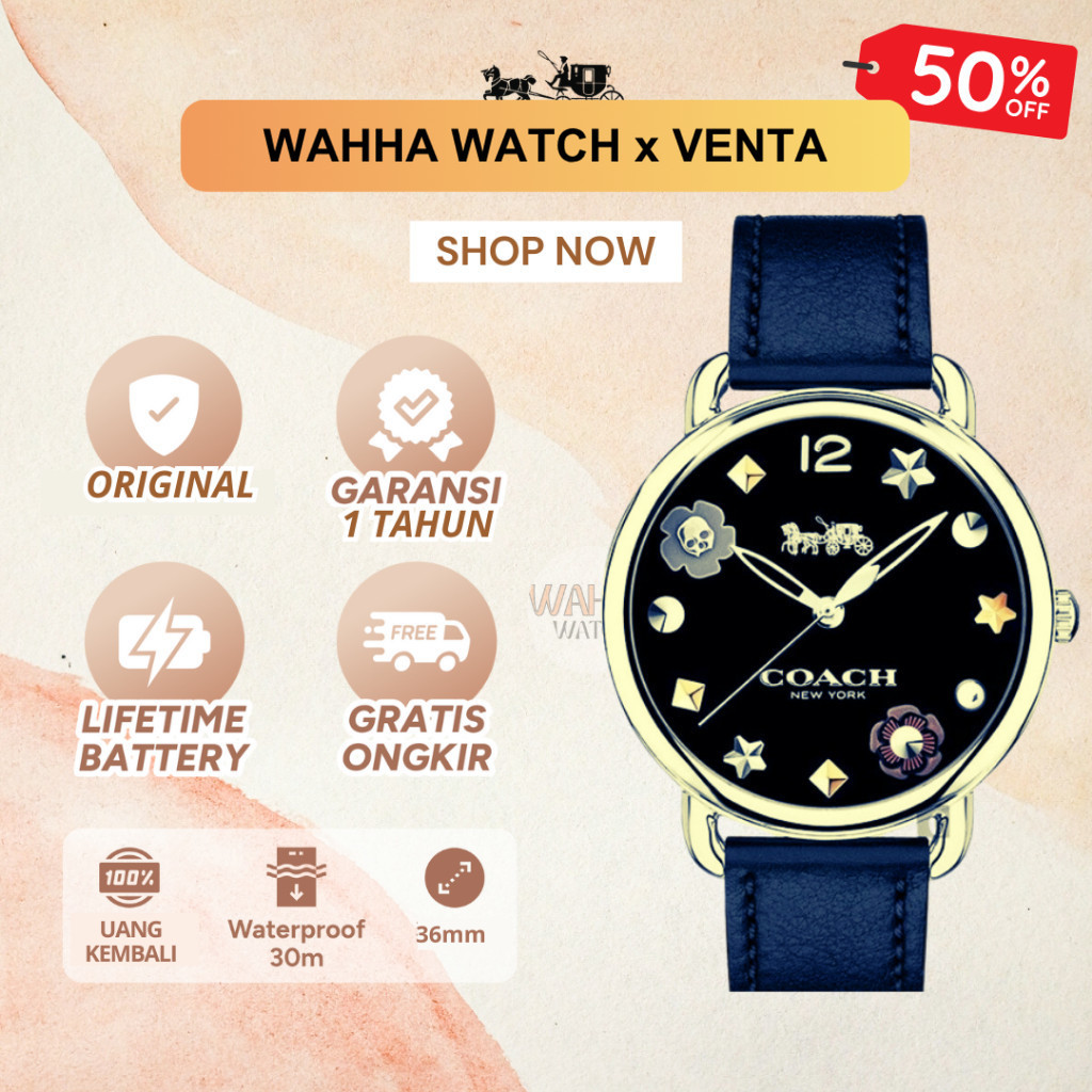 Jam Tangan Coach Wanita Delancy 14502780 Black Dial Leather Watch [BERGARANSI]
