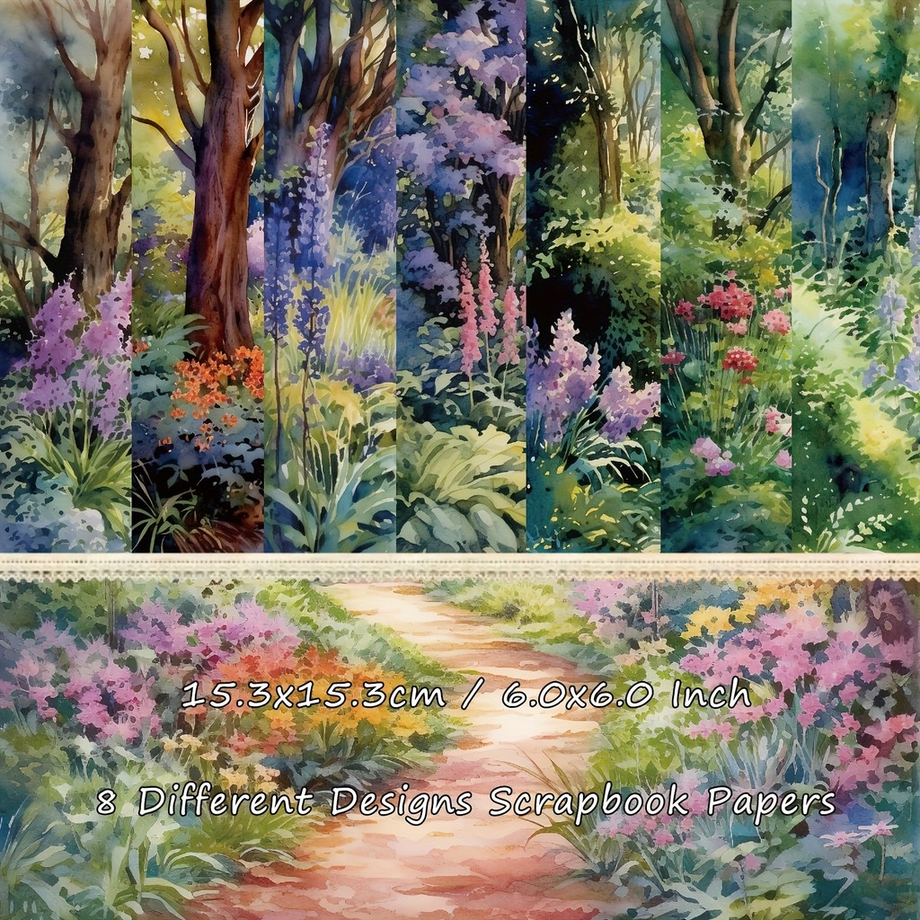 

8 Sheets(8 Patterns) Forest Theme Scrapbook Paper Pads For Mini Gift Packaging Junk Journal DIY Art Craft Collage Papers