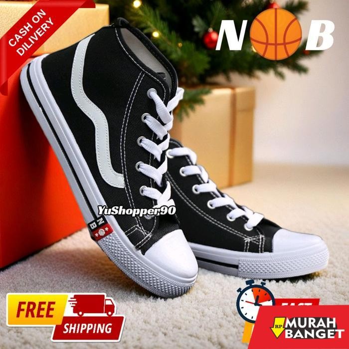 Sepatu Sekolah Tinggi Tali (LIST PUTIH) Sepatu Laki-laki Perempuan Hitam Putih SOL PUTIH Casual Snea