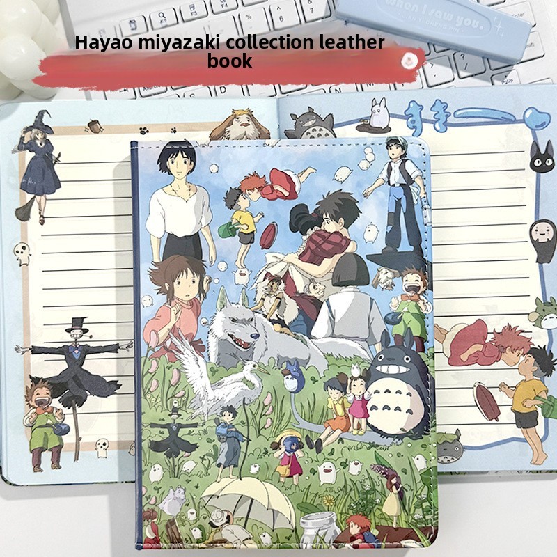 

New Hayao Miyazaki Collection Leather Notebook Anime A5 Notebook Office Leather Notepad Cartoon Color Page Diary