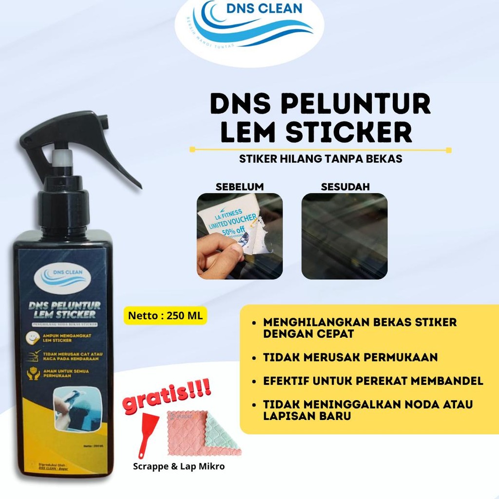 DNS Peluntur Lem Stiker Cairan Penghilang Perekat Bekas Lem & Stiker Membandel di Kaca Plastik Kayu
