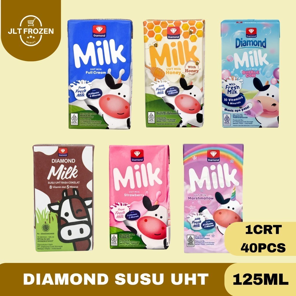 

Diamond UHT Milk / Susu UHT Rasa Coklat / Strawberri / Marshmallow / Full Cream / Madu Kemasan 125ml 1 Carton / 40 Pc