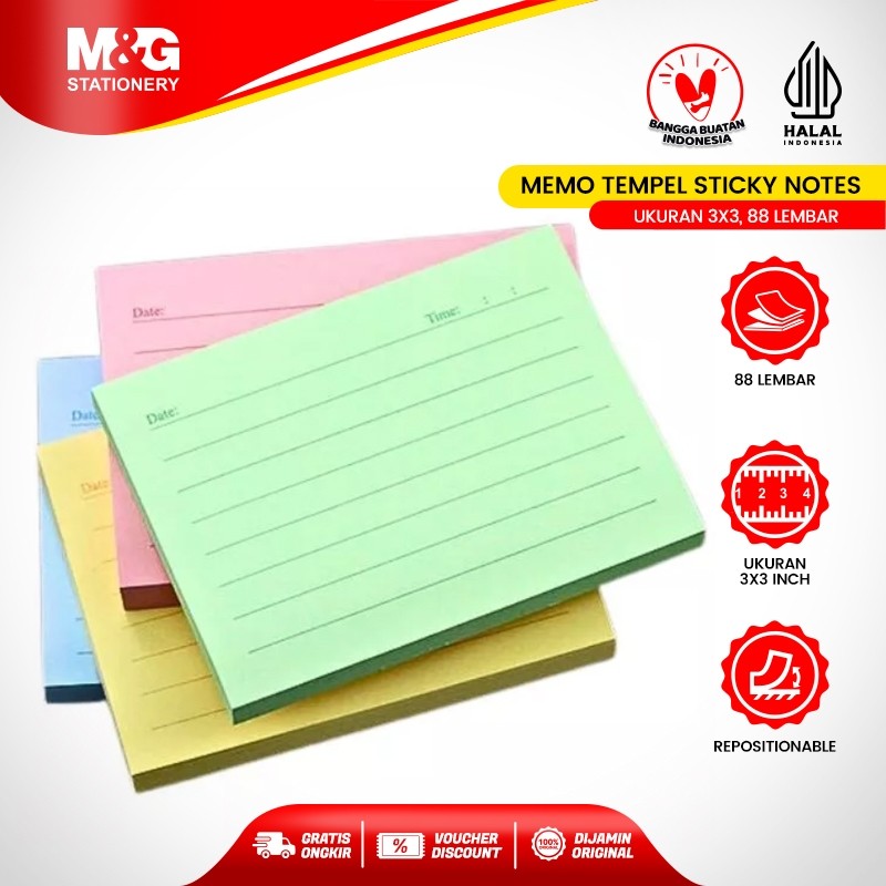 

M&G Memo Tempel Warna Pastel Sticky Note Bergaris 3x3 88 Lembar Perekat Kuat Tahan Lama Idelam Untuk Catatan Kecil Sekolah atau Kantor