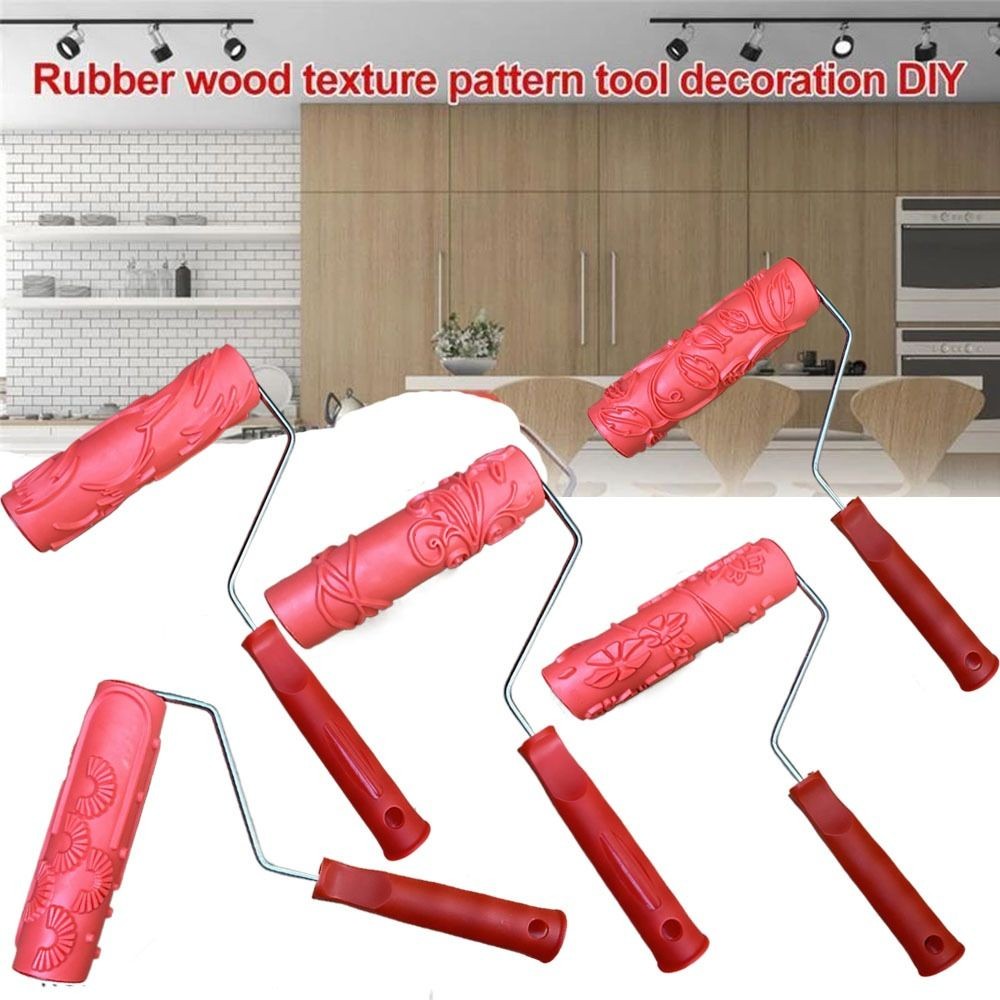 

Rubber Imitation Wood Grain Pattern Paint Roller DIY Paint Texture Pigment Printing Wall Painting Roller with Handle Home Tool