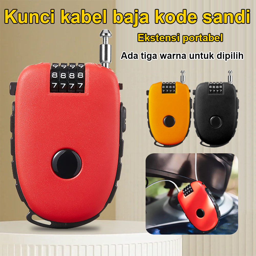 Pengaman Sepeda gembok kawat Helm 3 Digit lock Kabel gembok tali gembok baja
