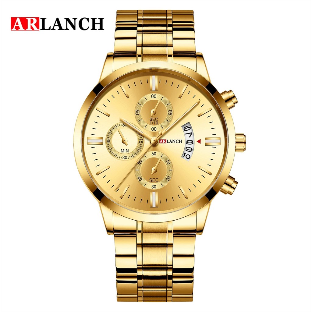 Jam Tangan fashion Pria Analog Date ARLANCH 303 Tahan Air Stainless Steel Original