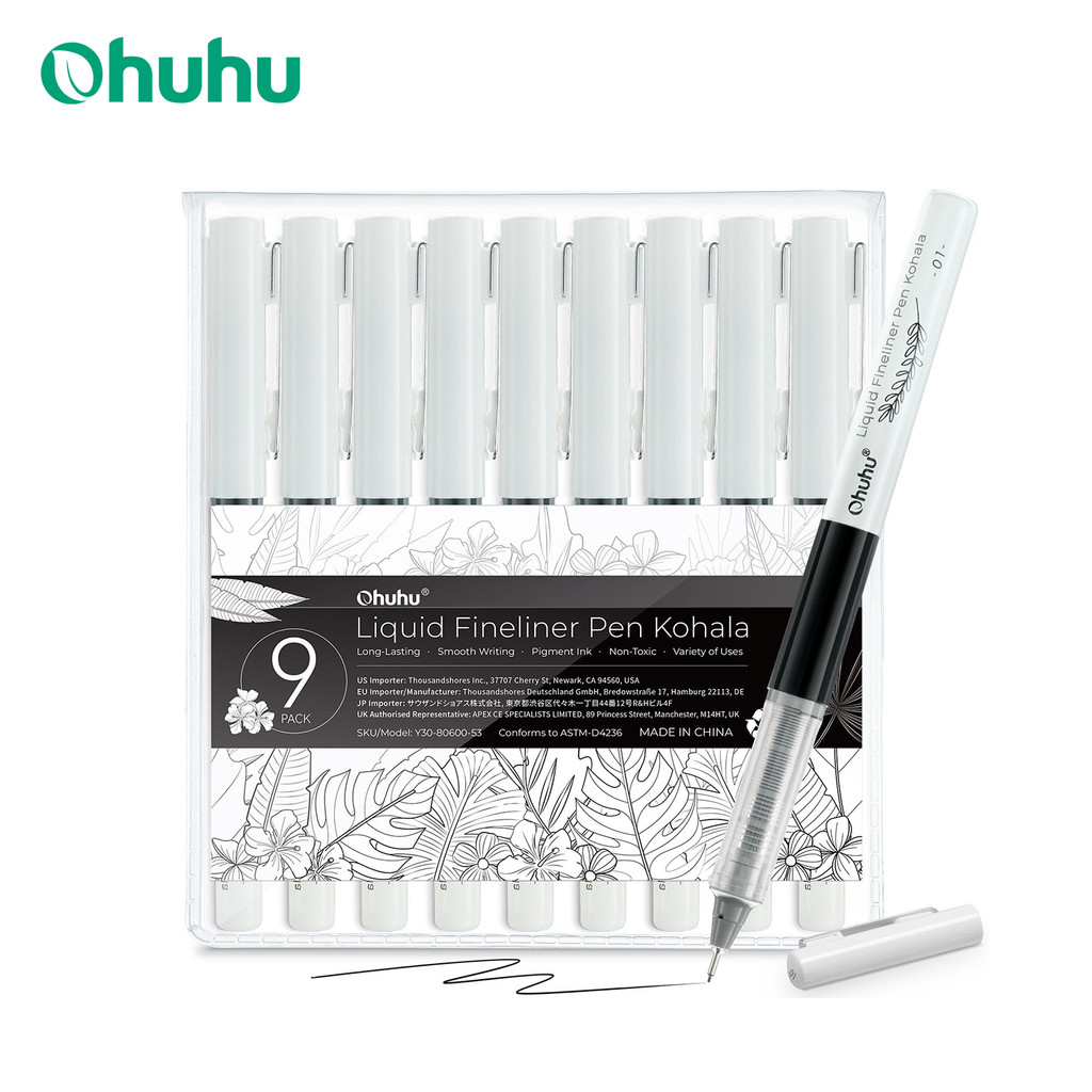 

Ohuhu Micro Pen Liquid Fineliner Drawing Pens 9 Pack Line Pens Art Colored Pens Fine Point Markers Waterproof Writing Sketching