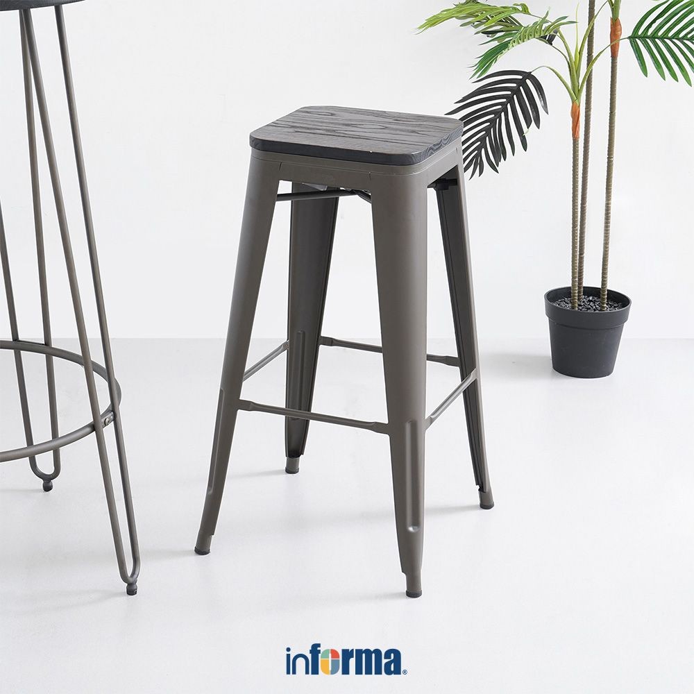 Informa London Elm Bangku Bar Kayu - Cokelat Bar Stool Kursi Kafe Bartending Furniture Ruang Makan K