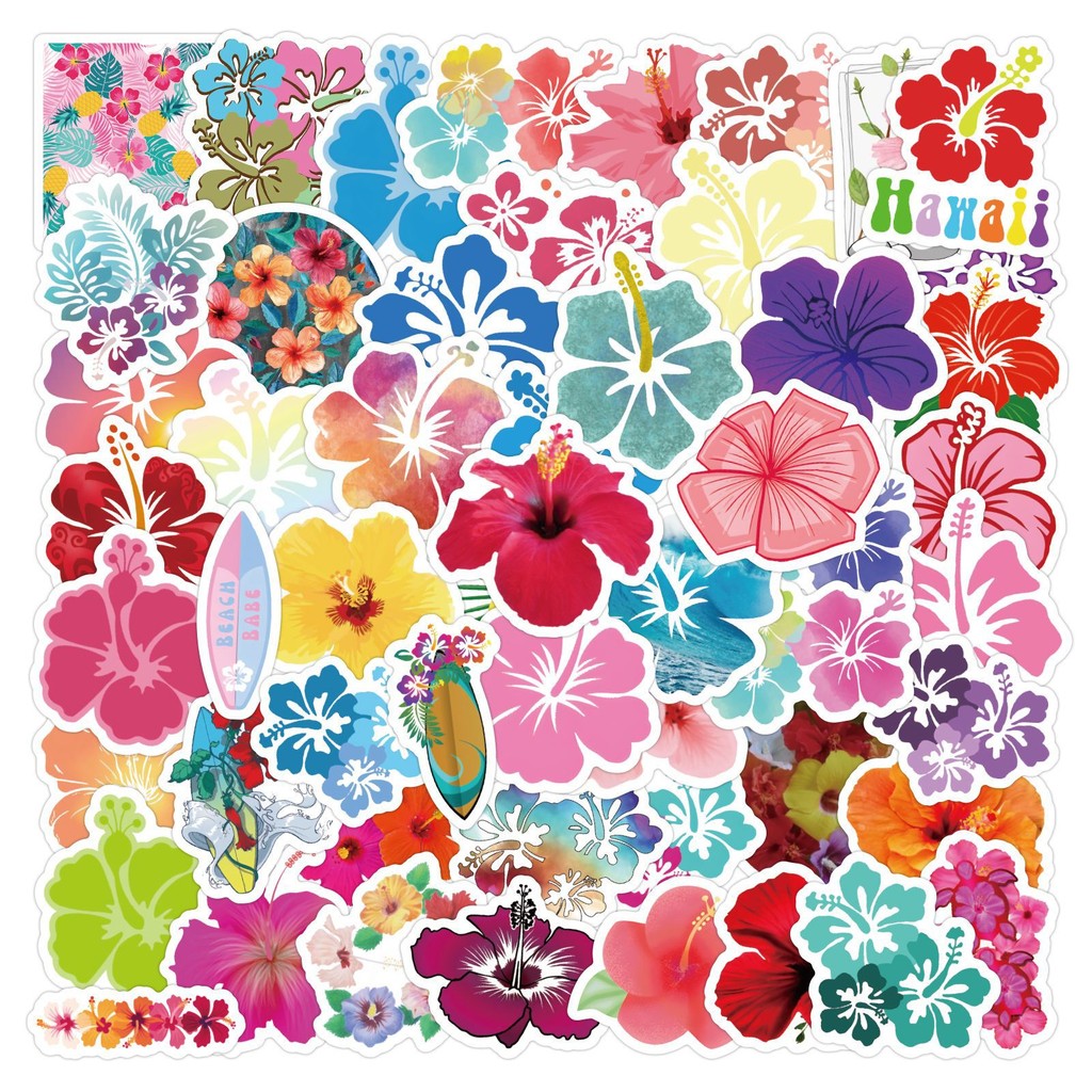 

10/30/60pcs Fresh Hibiscus Flower Stickers Laptop Bicycle Guitar Skateboard Sticker Kid DIY Graffiti Waterproof Stickers Toy