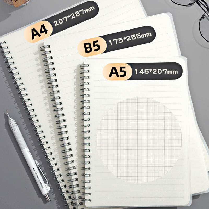 

A5/B5/A4 Spiral Notebook 80 Sheets Lined Grid Thick Paper Wirebound Notepad Durable PP Cover School Office Writing Stationery