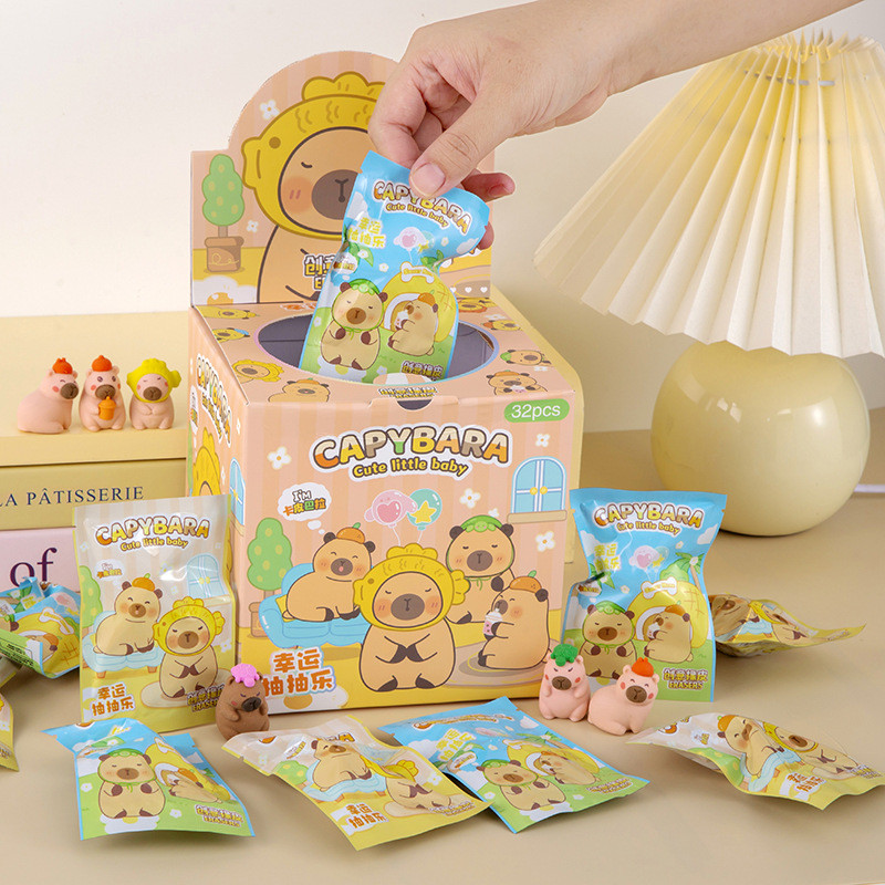 

32 Pcs/Box Cartoon Cute Capybara Surprise Bag Eraser Stationery Student Supplies Stationery Wholesale