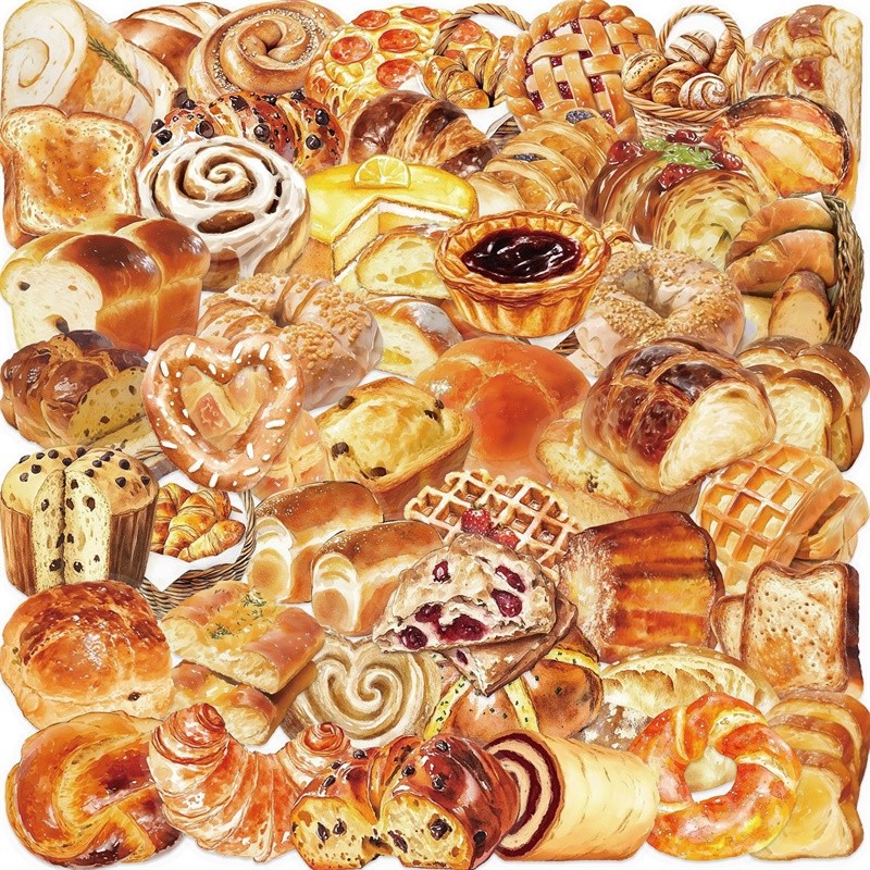 

50PCS Kawaii Bread PET Sticky Sticker Aesthetic Korean Stationery DIY Decoration Scrapbooking School Supplies for Kids