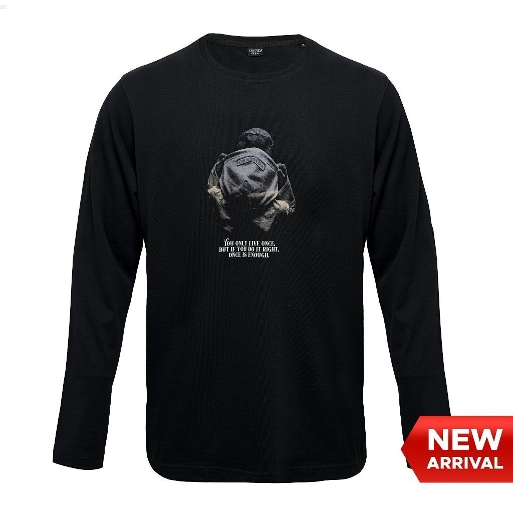 Cressida Kaos Lengan Panjang Pria T-Shirt Longsleeve Graphic Motif - TTBDL.QB102H Hitam Cressida Ori