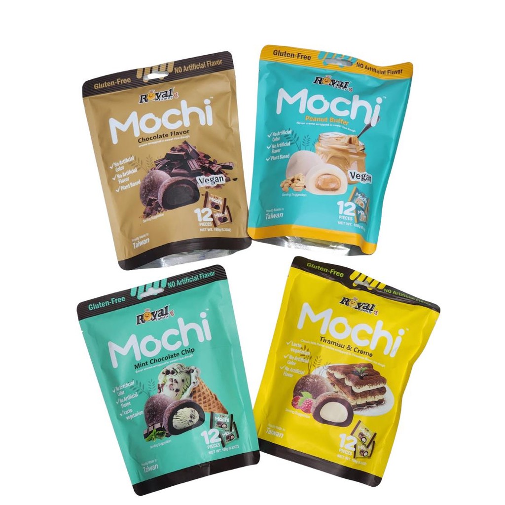

Royal Family Mochi Lembut Mint Chocolate Chip Tiramisu Creme Coklat Peanut Butter