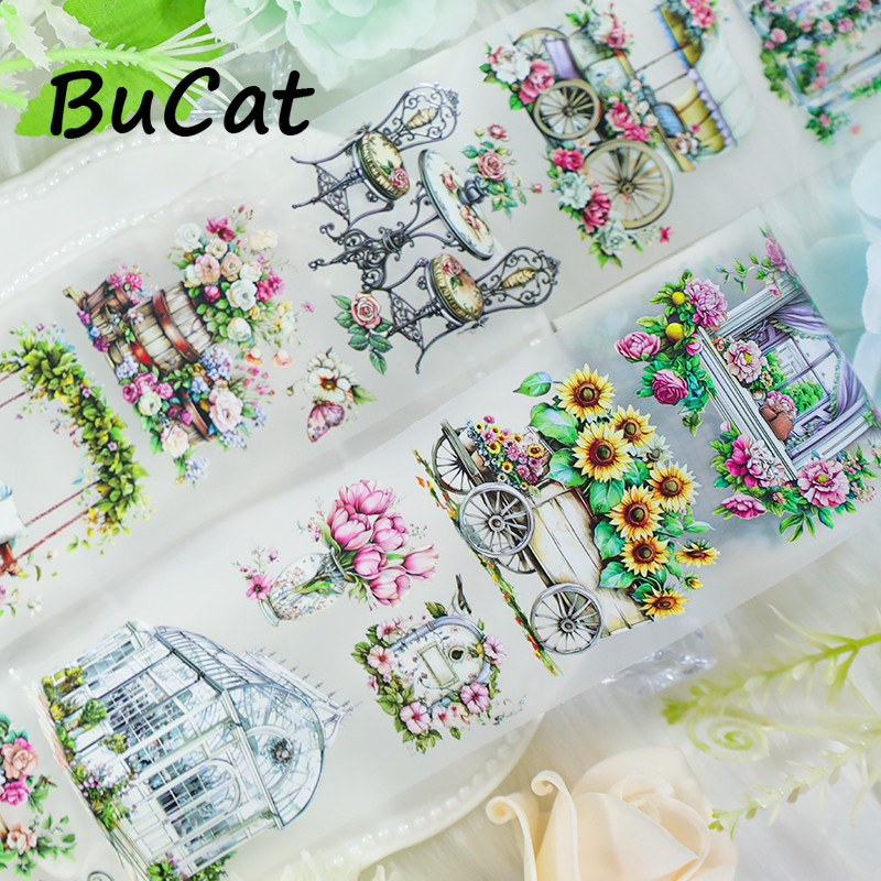 

2m/Roll Elegant Flower PET Washi Tape Vintage Transparent Roll Stickers Decorative Adhesive Tape For Scrapbooking Journal Diary