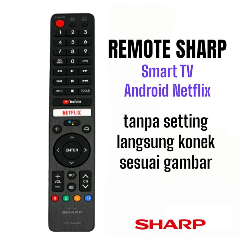 REMOT REMOTE SMART TV SHARP ANDROID TV/ SMART TV GB326WJSA SHARP AQUOS NETFLIX LANGSUNG KONEK KE TEL