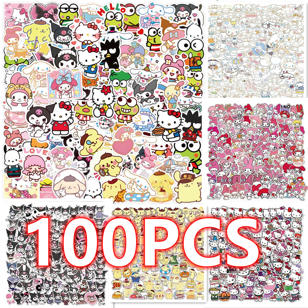 

100PCS Stickers Cute Cinnamoroll Kuromi My Melody Sticker For Laptop Phone Case Girls Sanrio My Melody Anime Stickers