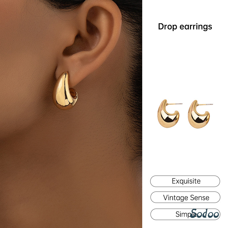 [COD] Anting Berbentuk Tetesan Air Anting-Anting Kelas Atas Anting-Anting Emas Modis Sederhana -SO