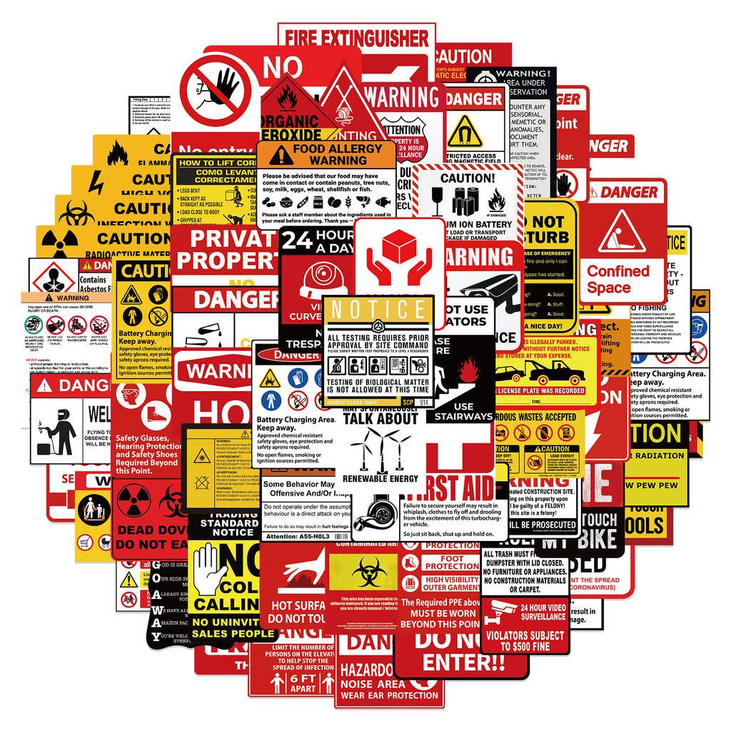 

75Pcs Warning Mark Sticker Waterproof Graffiti Aesthetic Waterproof Stickers Laptop Luggage Fridge Scrapbook Book Pack Kids Toy