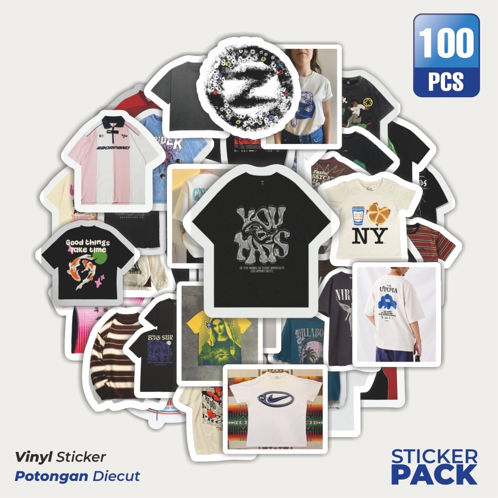 

Super Hemat! 100 PCS Stiker T-Shirt V11 Waterproof Aesthetic- Untuk Laptop, Motor, dan Helm - Paper Stationery Pack