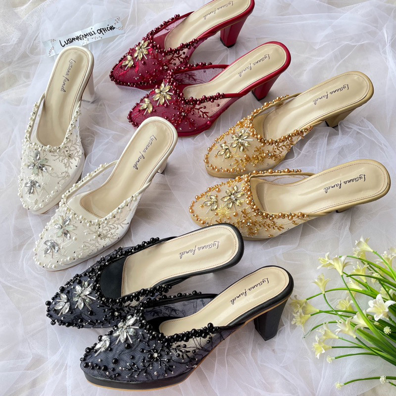 RYUJIN I Sepatu pengantin heels payet  mewah Baby blue free custom warna lain heels payet kondangan 