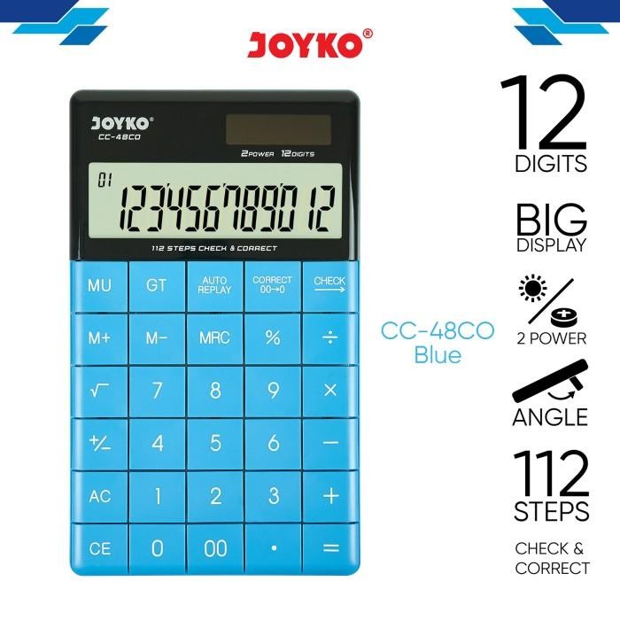

⪩ PROMO⪨Limited Stok [kuyamol] Calculator Kalkulator Joyko CC-48CO 12 Digits Check Correct Blue Red - Blue
