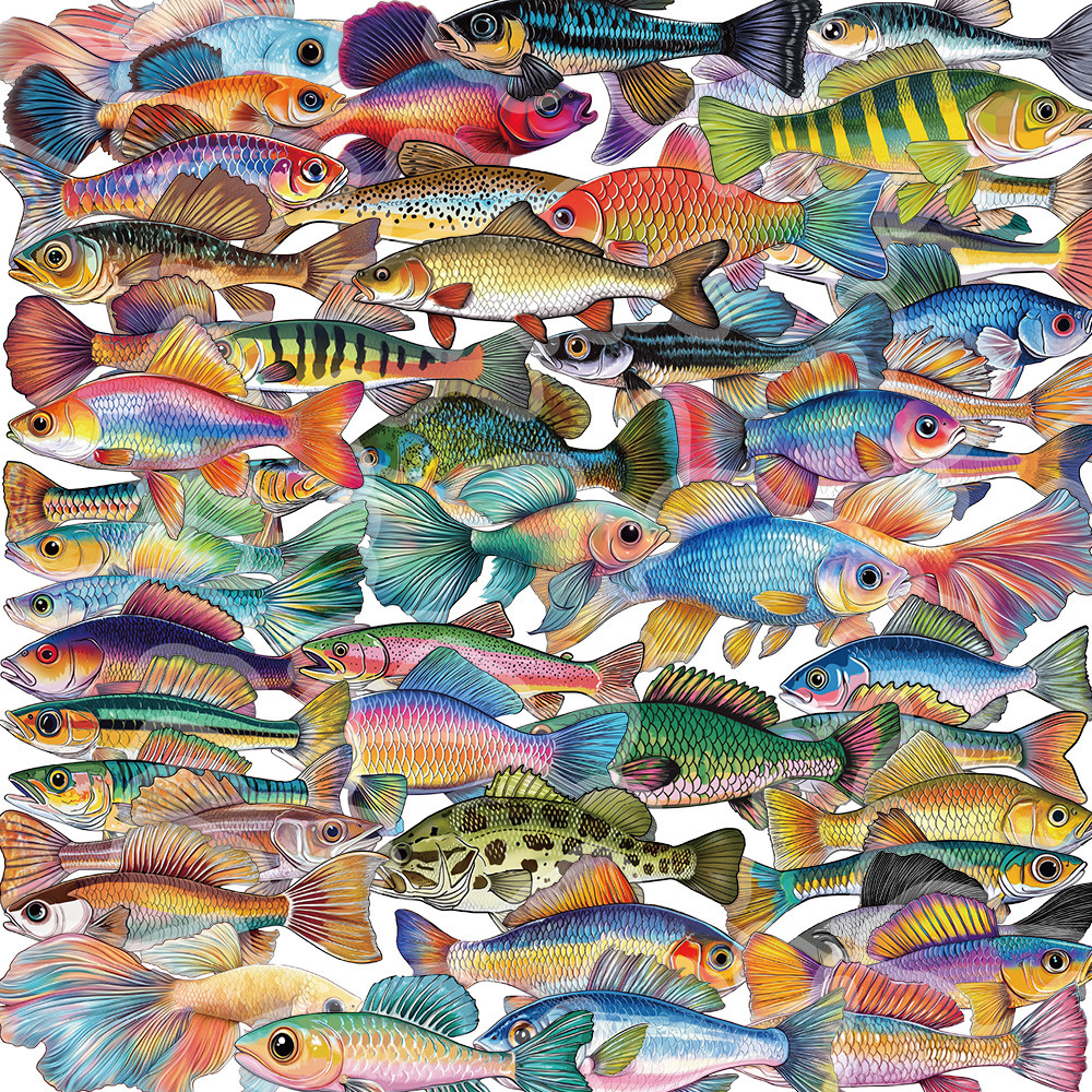 

50PCS Fishing Stickers Waterproof Skateboard Motorcycle Guitar Luggage Laptop Bicycle Fish Sticker Kids Toys