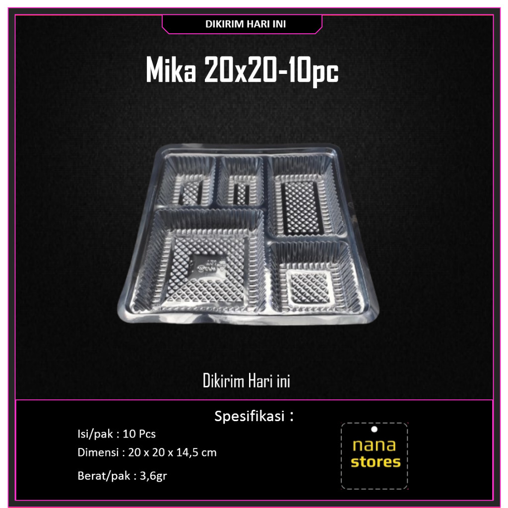 Mika dus nasi isi 10pcs, mika plastik sekat dus box tempat makan nasi kotak ukuran 18x18 cm dan 20x2