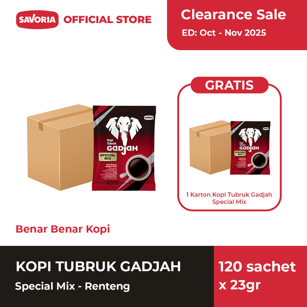 

[CLEARANCE] Kopi Tubruk Gadjah Special Mix Renteng 2 Karton - Kopi dan Gula 240 Sachet x 23g