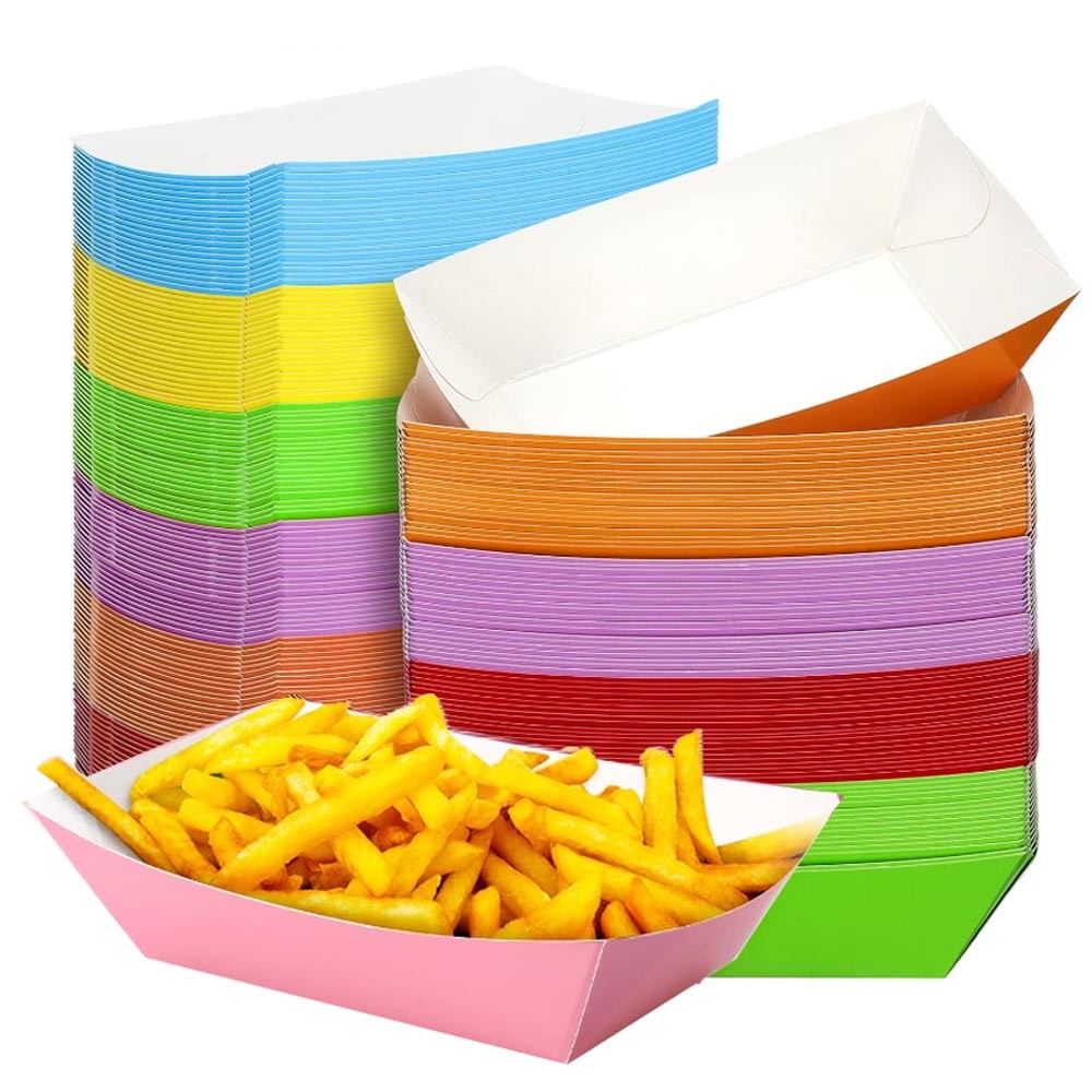

6-80pcs Colorful Paper Food Boat Trays Disposable Paper Boats Containers Mini Kraft Food Serving Tray Boats Birthday Wedding