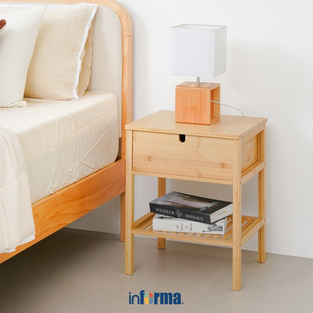Informa Mori Nakas Bambu Nature - Cokelat Bedside Table Meja Nightstand Meja Samping Tempat Tidur Fu