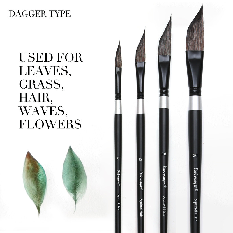 

Dainayw Squirrel Hair Watercolor Brush Dagger Type Art Painting Brushes for Leaves, Grass, Hair, Waves, Fowers Drawing